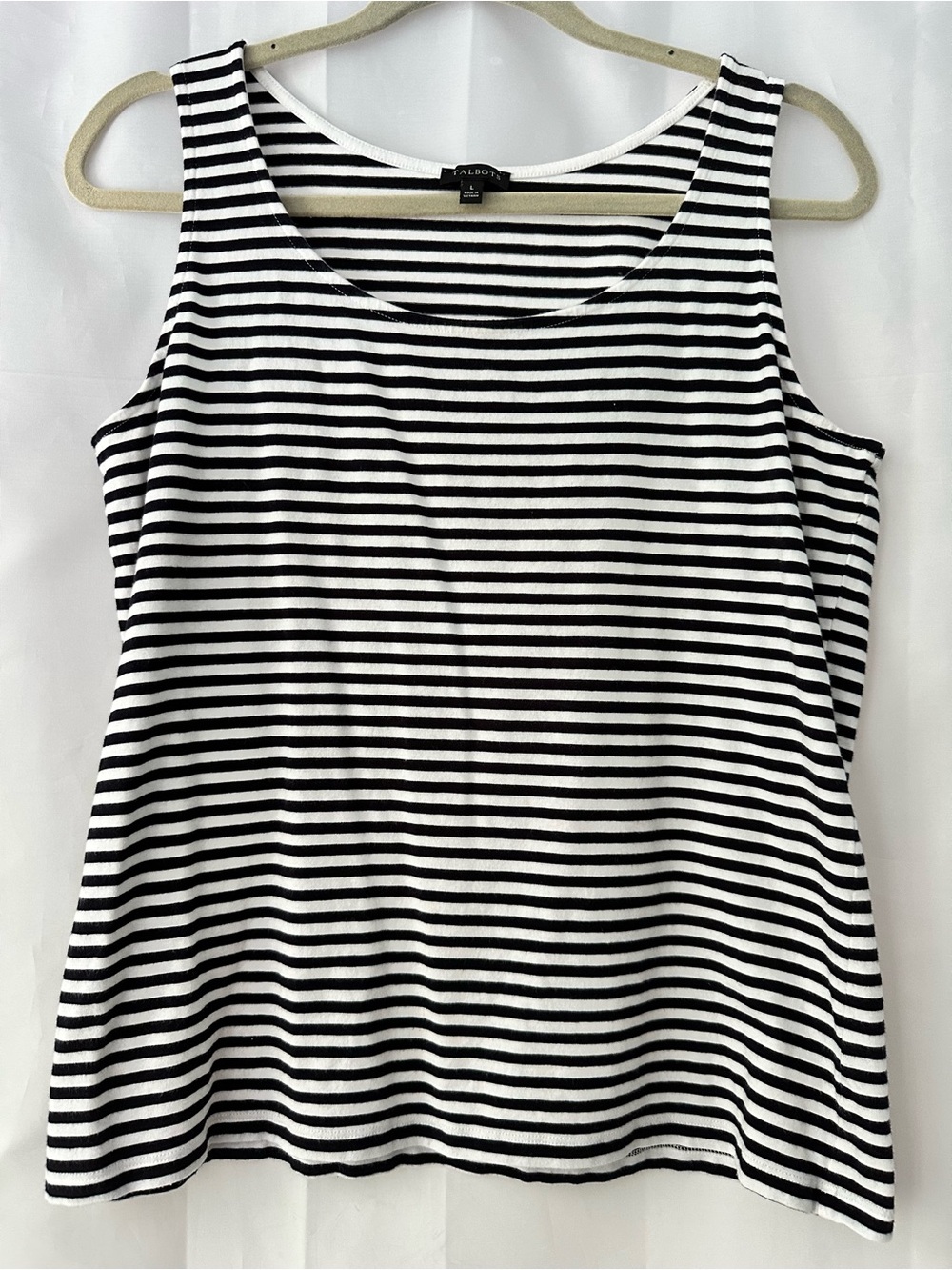 Talbots L Black & White Striped Sleeveless Tank Classic